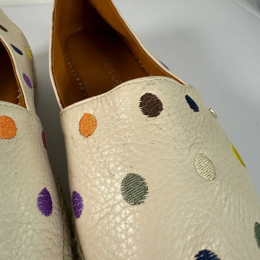 Kurt Geiger London Morella Polka Dot Leather Espadrille Flats Size 8.5 Slip On